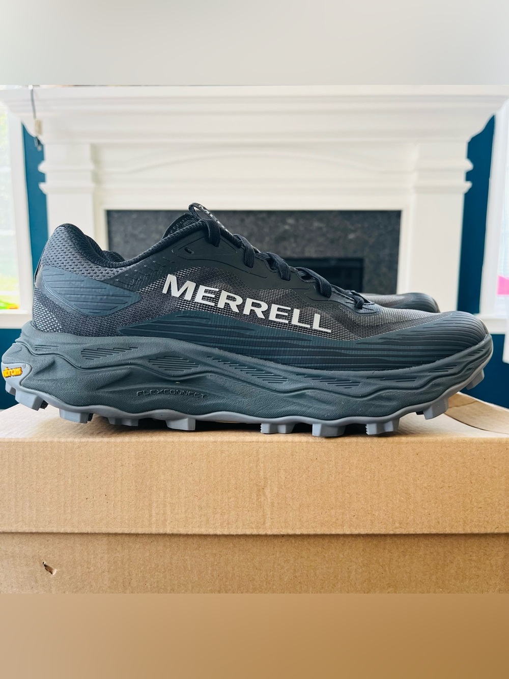Sz 9.5 Merrell Men's Agility Peak 6 Black Trail Running Shoes Hiking J00003309